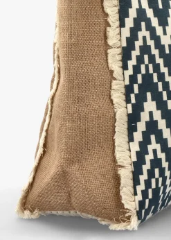 Ecru & Blue Jute Woven Shopper Bag