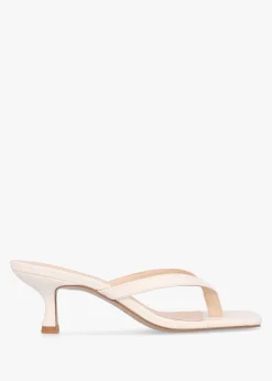 Eden Cream Leather Toe Post Kitten Heel Sandals