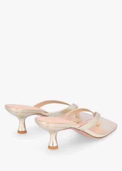Eden Gold Leather Toe Post Kitten Heel Sandals
