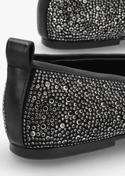 Edgie Black Suede Jewel Embellished Ballet Pumps
