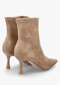 Elenora Beige Suede Shaped Heel Sock Boots