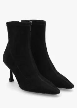 Elenora Black Suede Shaped Heel Sock Boots