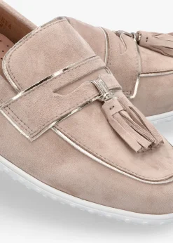 Elinia Beige Suede Tassel Loafers