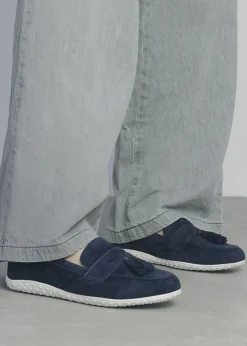 Elinia Navy Suede Tassel Loafers