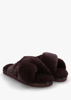 Eliza Brown Cross Over Faux Fur Slippers