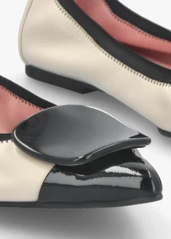 Ella Cream & Black Leather Pointed Toe Ballet Pumps