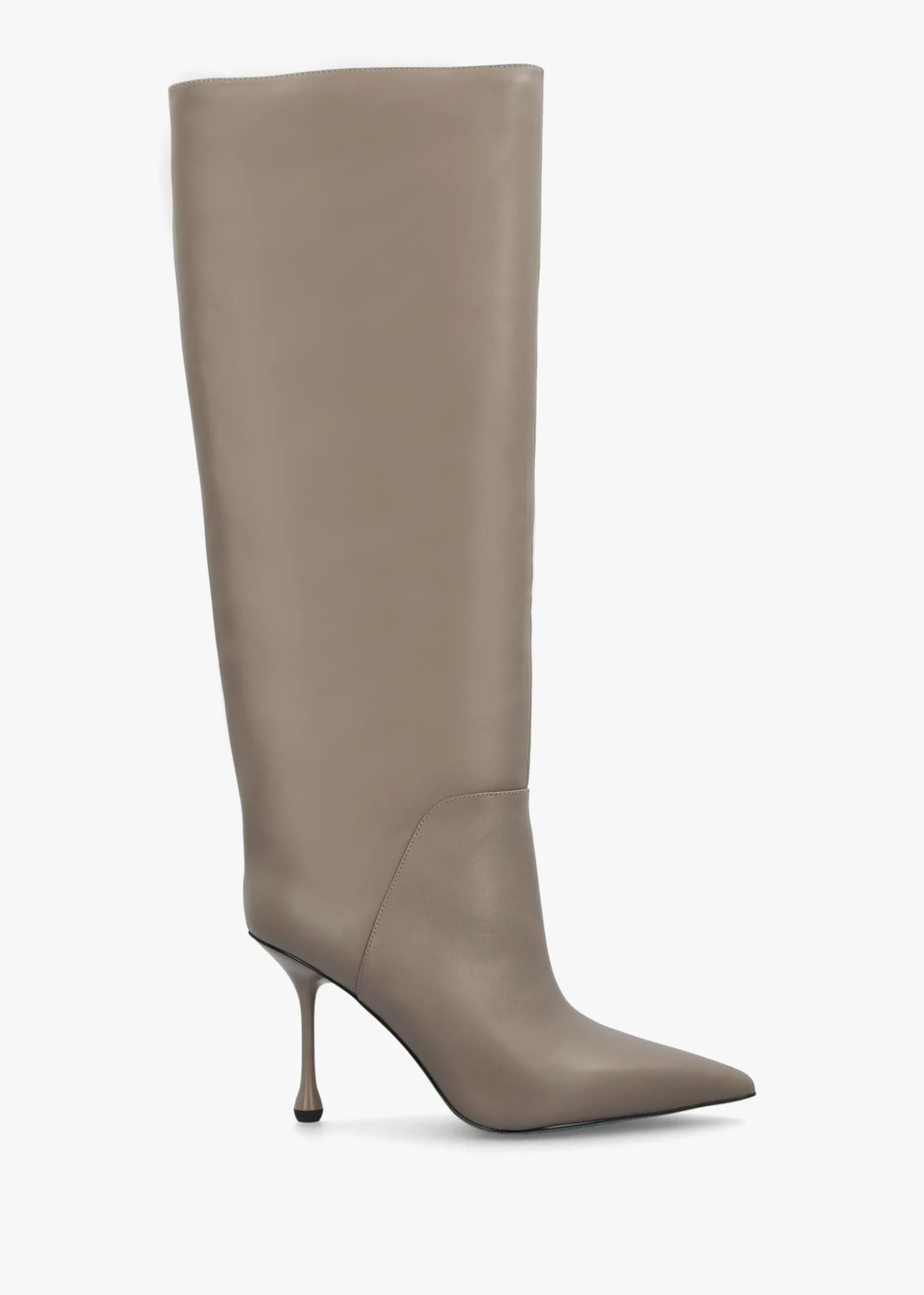 Elodie Taupe Leather Sculpted Heel Knee Boots