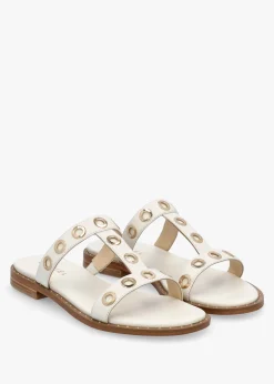 Elope White Leather H Band Eyelet Mules
