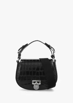 Embossed Tanner Medium Black Leather Cross-Body Bag