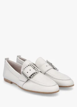 Emma Silver Grey Leather Buckle Loafers
