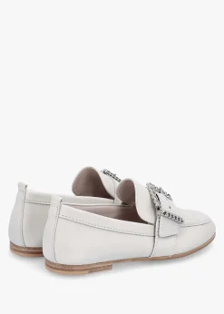 Emma Silver Grey Leather Buckle Loafers