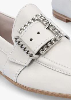 Emma Silver Grey Leather Buckle Loafers