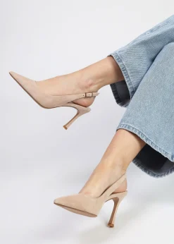 Enjoy Nude Suede Mid Heel Sling Back Court Shoes