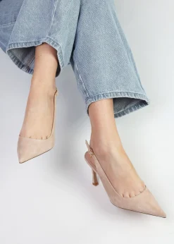 Enjoy Nude Suede Mid Heel Sling Back Court Shoes