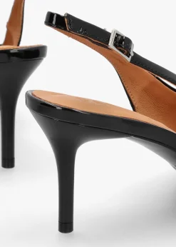 Eppie Black Patent Leather Mid Heel Sling Back Shoes