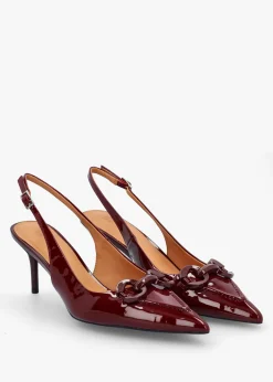 Eppie Burgundy Patent Leather Mid Heel Sling Back Shoes