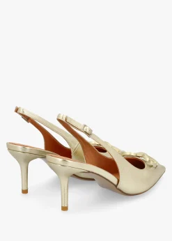 Eppie Gold Leather Mid Heel Sling Back Shoes