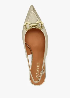Eppie Gold Leather Mid Heel Sling Back Shoes