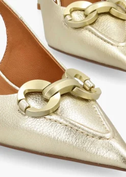 Eppie Gold Leather Mid Heel Sling Back Shoes