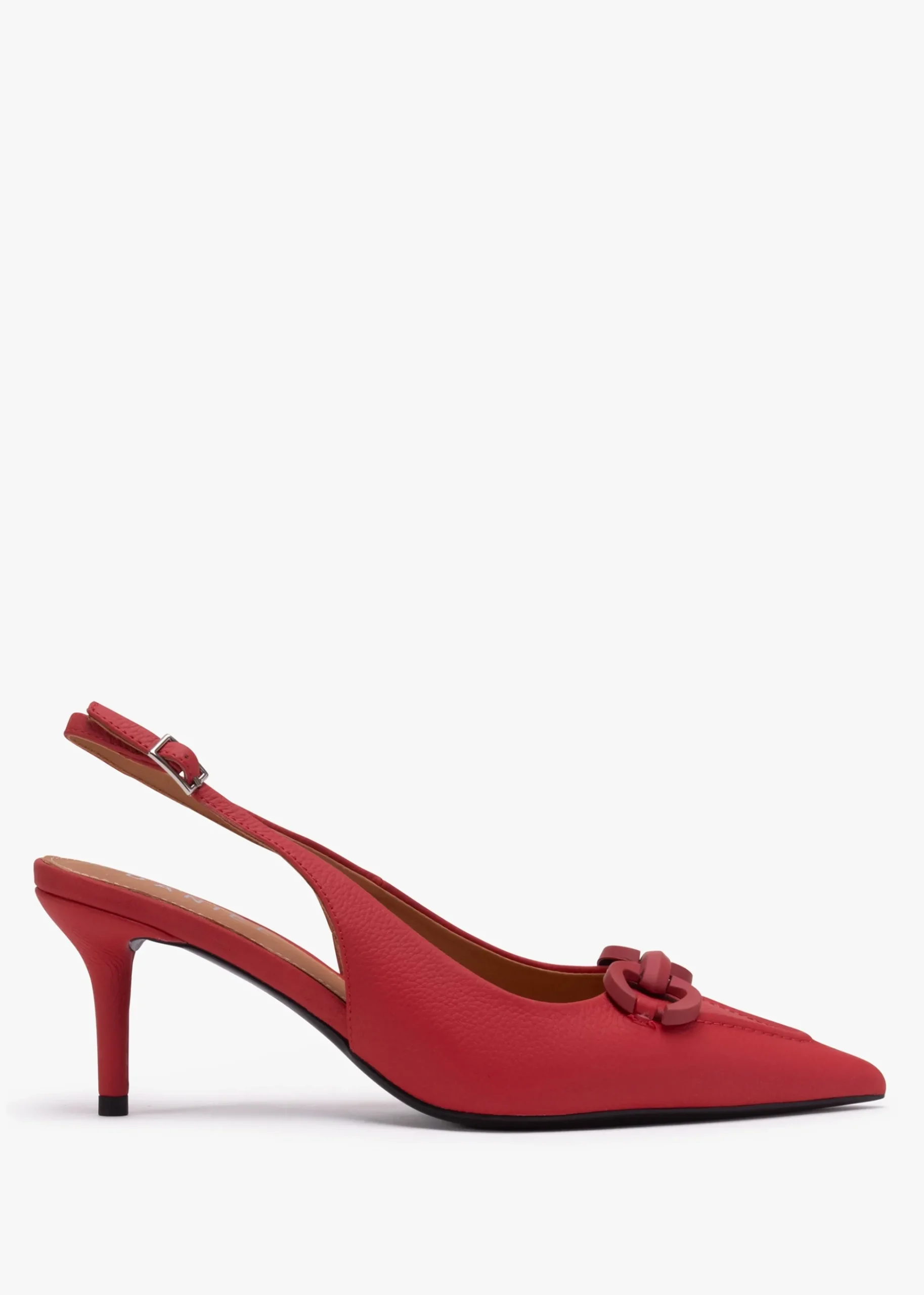 Eppie Red Leather Mid Heel Sling Back Shoes