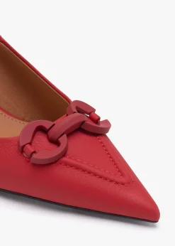 Eppie Red Leather Mid Heel Sling Back Shoes