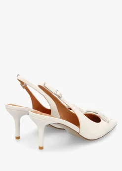 Eppie White Leather Mid Heel Sling Back Shoes