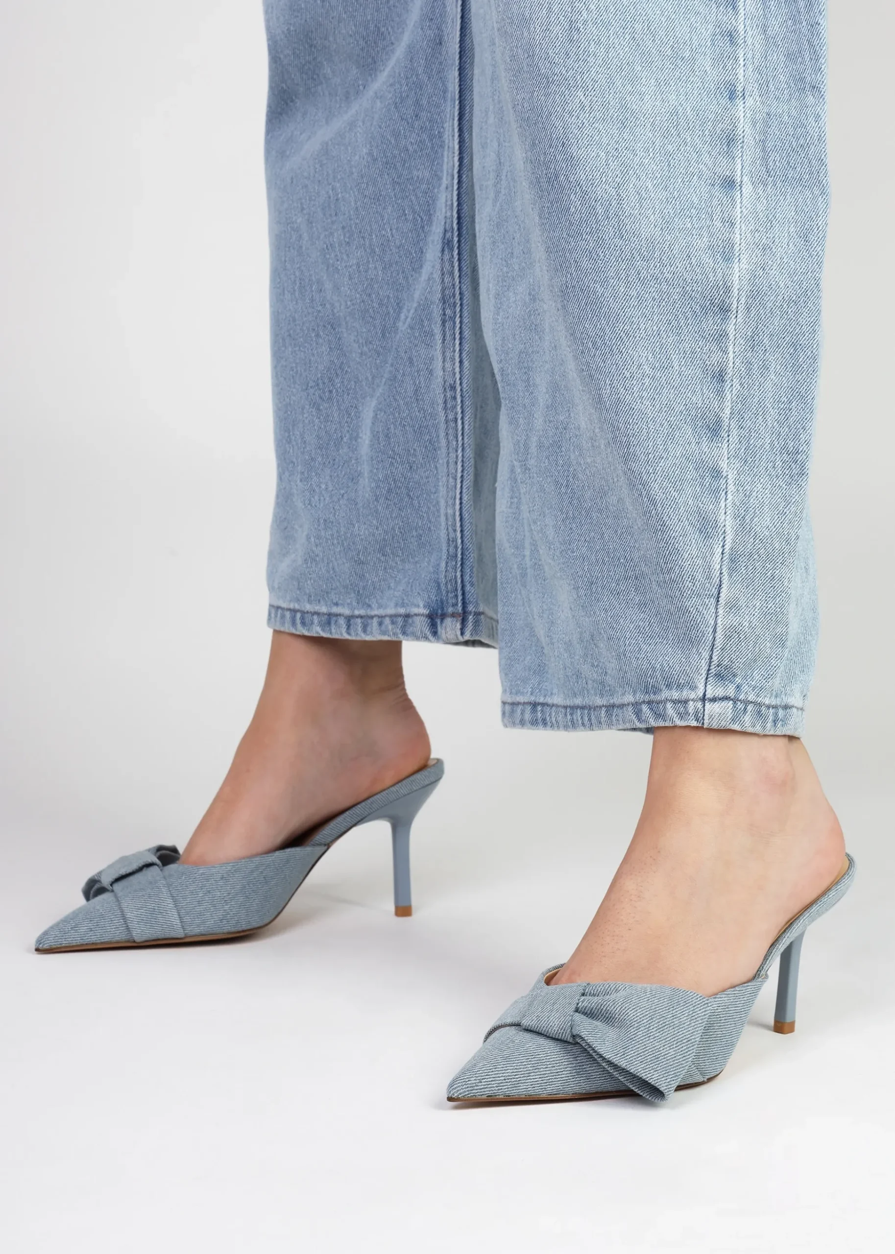 Erose Denim Bow Heel Mules
