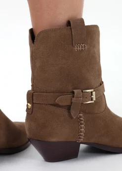Esmena Taupe Suede Western Ankle Boots