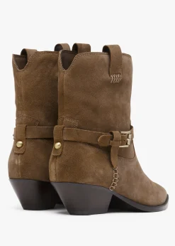 Esmena Taupe Suede Western Ankle Boots