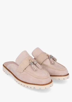 Etana Stone Suede Backless Loafers