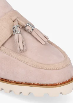 Etana Stone Suede Backless Loafers