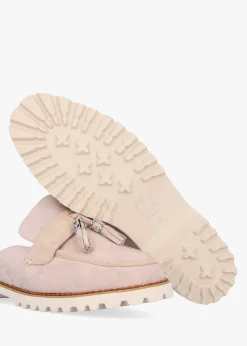 Etana Stone Suede Backless Loafers