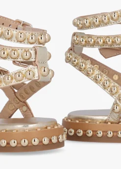 Eternal Gold Leather Studded Gladiator Sandals