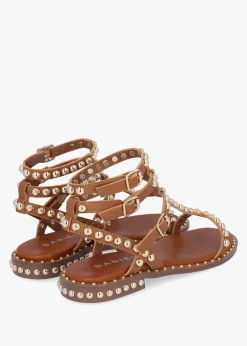Eternal Tan Leather Studded Gladiator Sandals