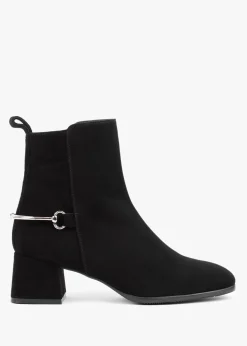 Evalena Black Suede Block Heel Ankle Boots