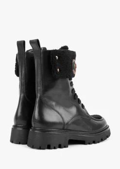 Evashearl Black Leather & Faux Shearling Ankle Boots