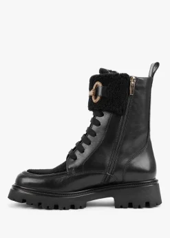 Evashearl Black Leather & Faux Shearling Ankle Boots