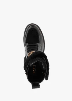 Evashearl Black Leather & Faux Shearling Ankle Boots