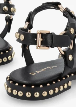 Everlast Black Leather T Bar Studded Sandals