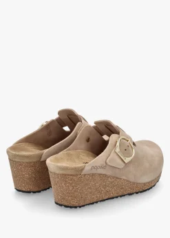 Fanny Ring Buckle Warm Sand Nubuck Wedge Mules