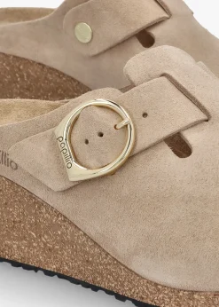 Fanny Ring Buckle Warm Sand Nubuck Wedge Mules