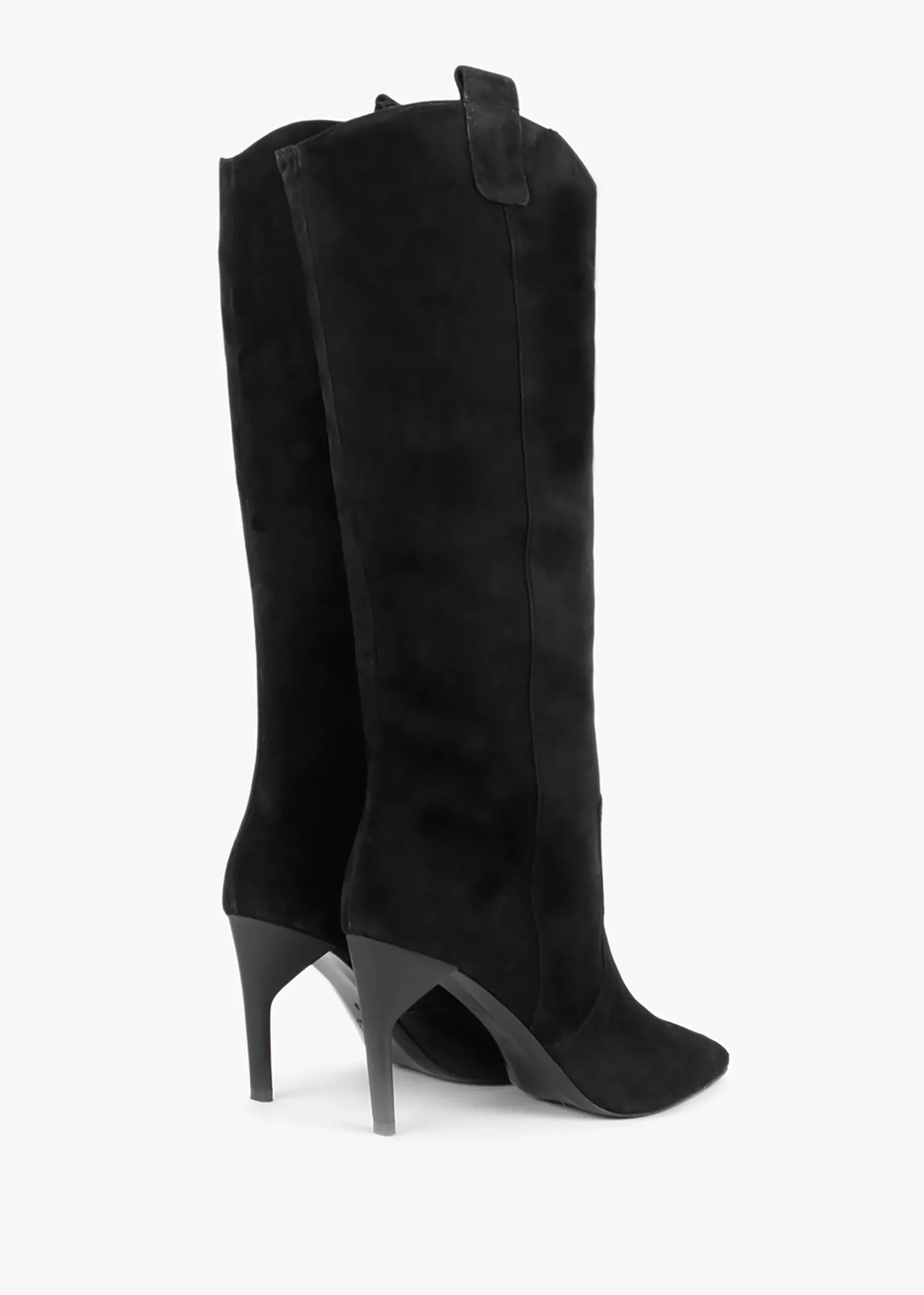 Feeha Black Suede Elegant Western Knee Boots