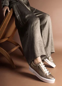 Filician Gold Leather Side Zip Trainers