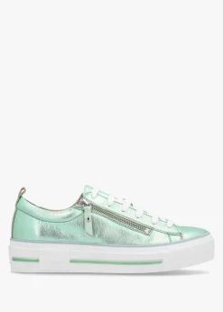 Filician Mint Metallic Leather Side Zip Trainers