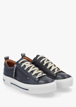 Filician Navy Leather Side Zip Trainers