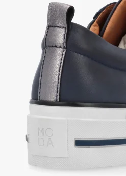 Filician Navy Leather Side Zip Trainers