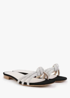 Flatante Black Suede Twisted Diamante Mules