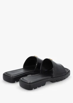 Florence Black Leather Flat Mules