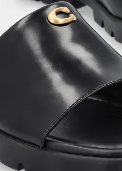 Florence Black Leather Flat Mules