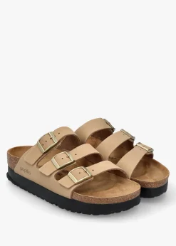 Florida III Pap Flex Platform Sandcastle Nubuck Leather Mules